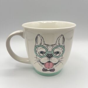 Sheffield Home Ceramic Hipster French Bulldog Puppy Dog Tea Mug Teal